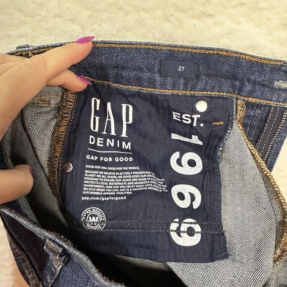 Gap Blue Denim Medium Destruction Washwell High Rise 3" Shorts Size 27 4 Whisker - Picture 4 of 7